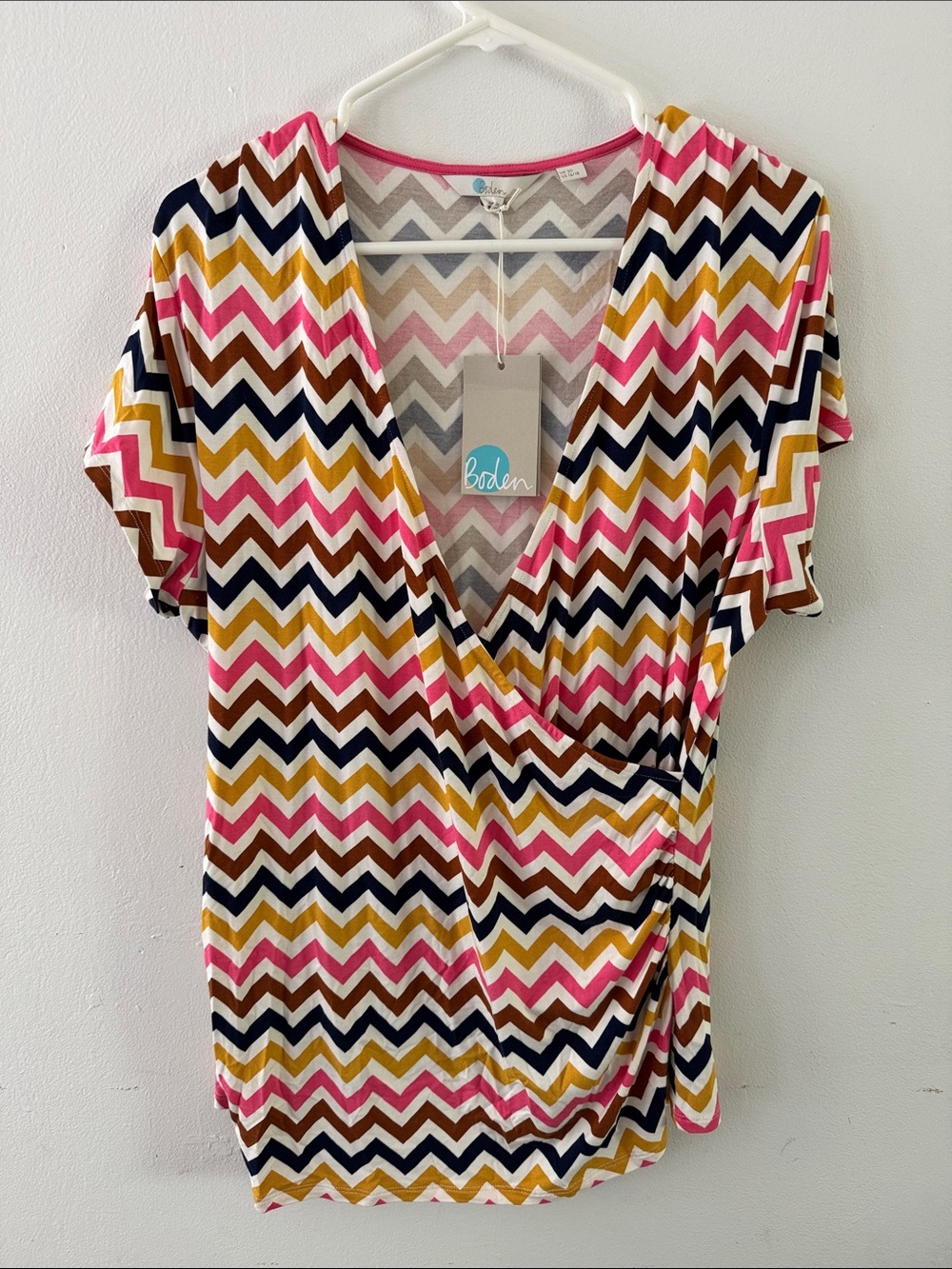 NWT Boden Chevron Print Faux Wrap Shirt Sz 16/18